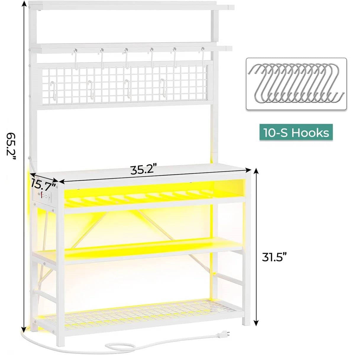White Modern Industrial Kitchen Baker's Rack with Multi-Color LED Lights