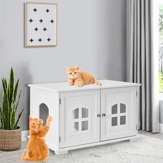 White Modern Large Ventilated Private Divider Cat Litter Box