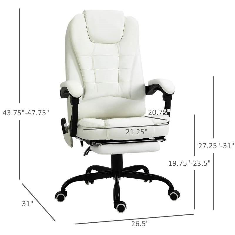 White 7 Mode Vibrating High Back Executive Massage Adjustable Office Chair