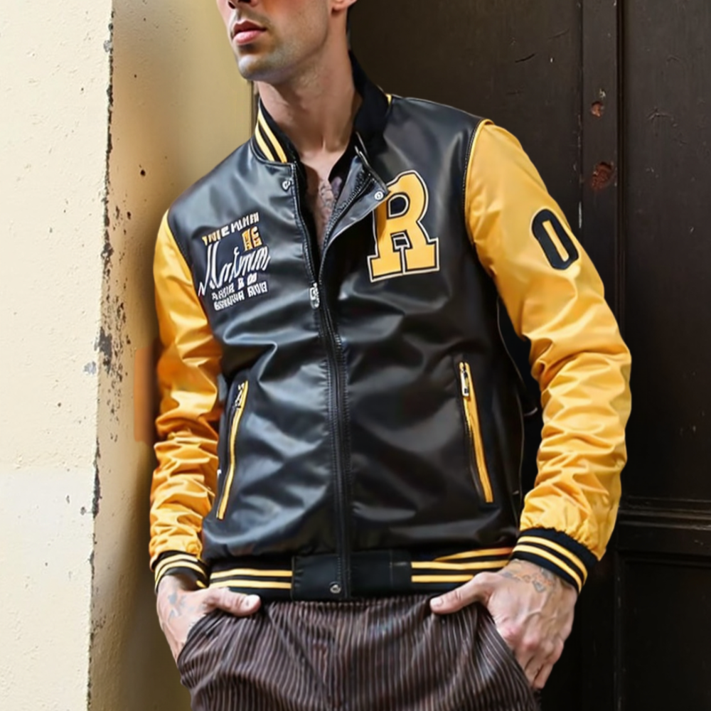 Mens Baseball Faux Leather Jacket