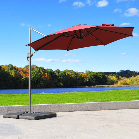 Outsunny 10ft Hanging Roma Offset Umbrella 360° Rotation w/ Cross