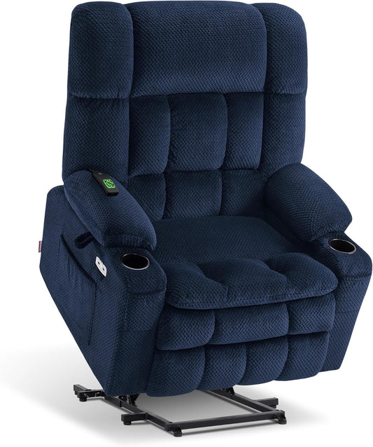 Large Wide Navy Blue Dual Motor Lift Recliner Massage And Heat