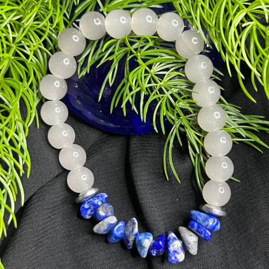 Bracelet White Stone Bead & Blue Stone Chip stone Bracelet