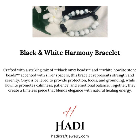 Howlite and Black Onyx Bracelet Stretch Bracelet with Silver Spacers