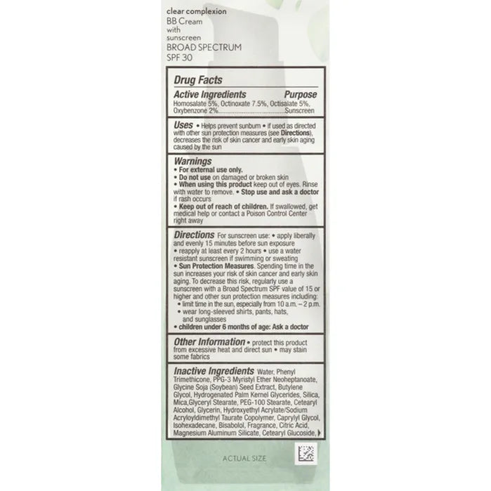 Aveeno Clear Complexion BB Cream with SPF 30 2.5 oz