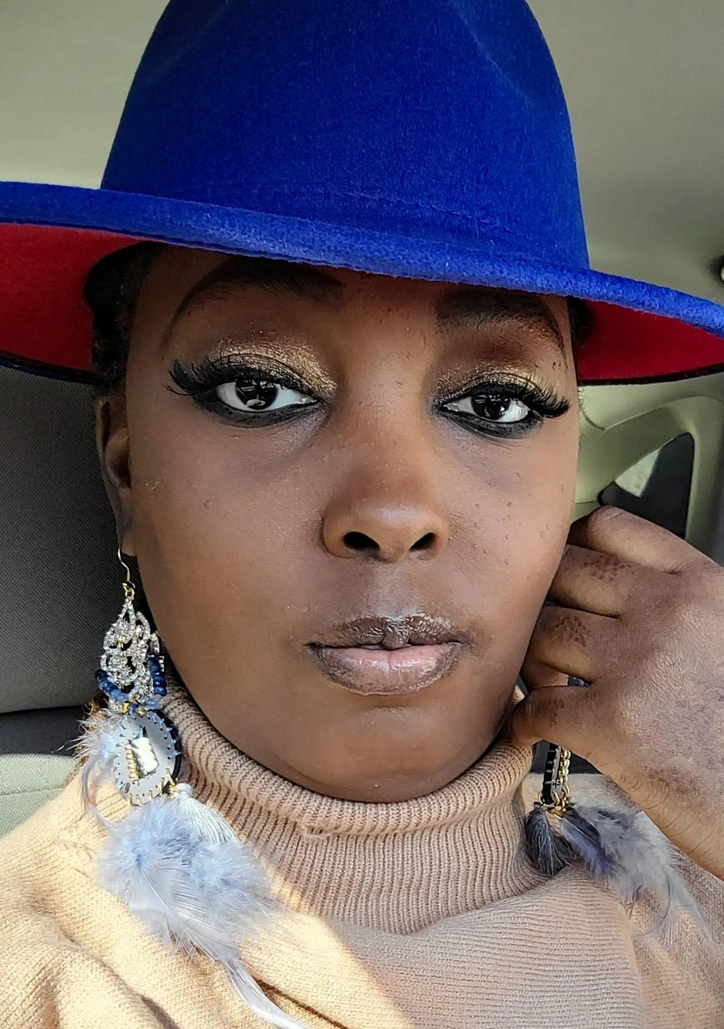 Sapphire and Gray Diamonds Feather Earrings