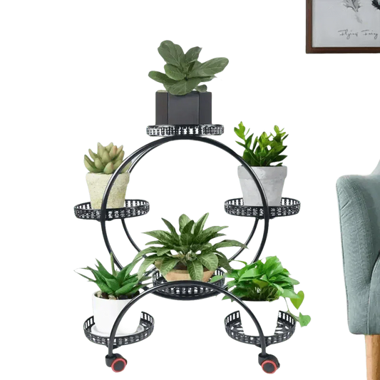 Black Metal Plant Stands Six Tier Circular Design