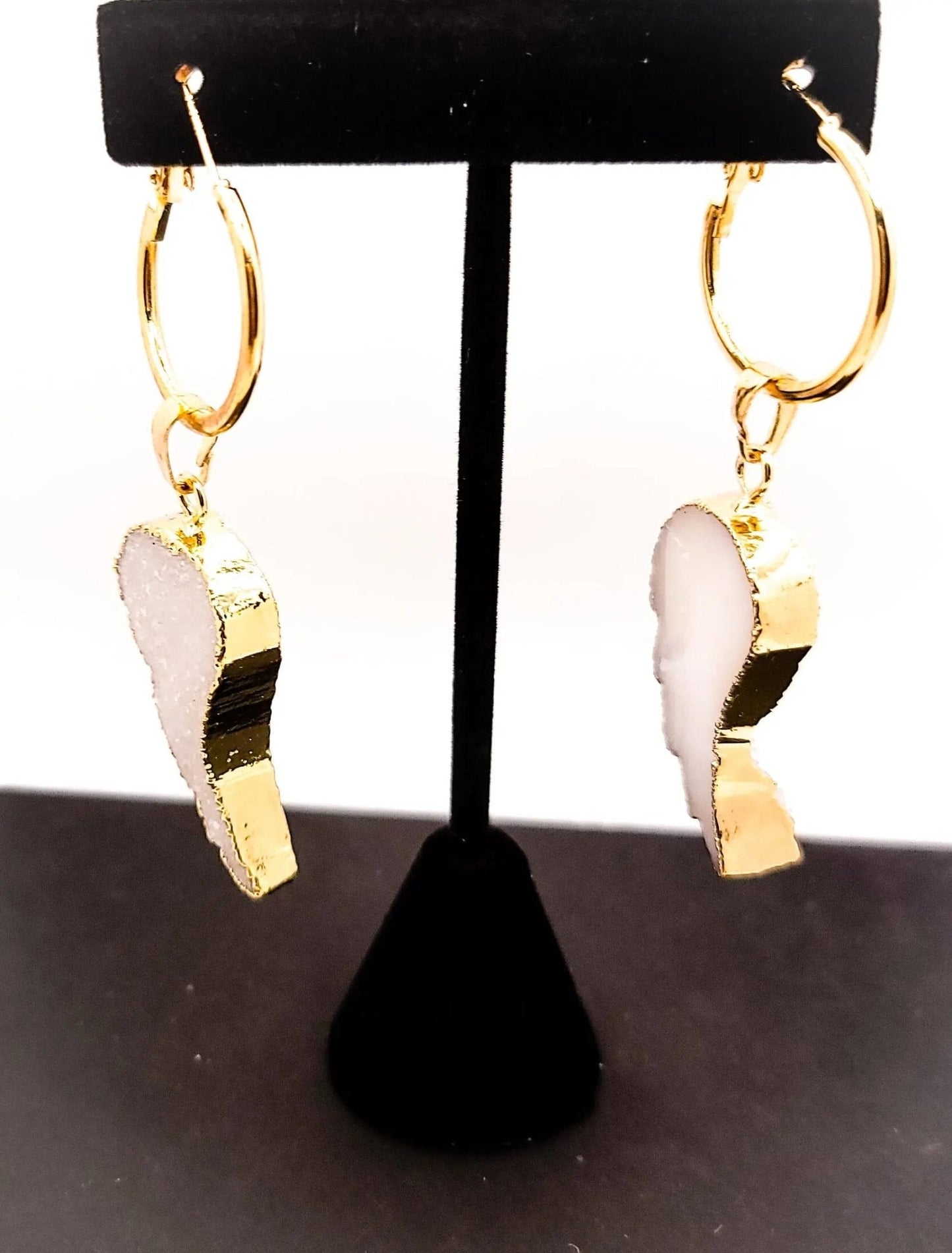 White Druzy Quartz Earrings "Angel Wings"