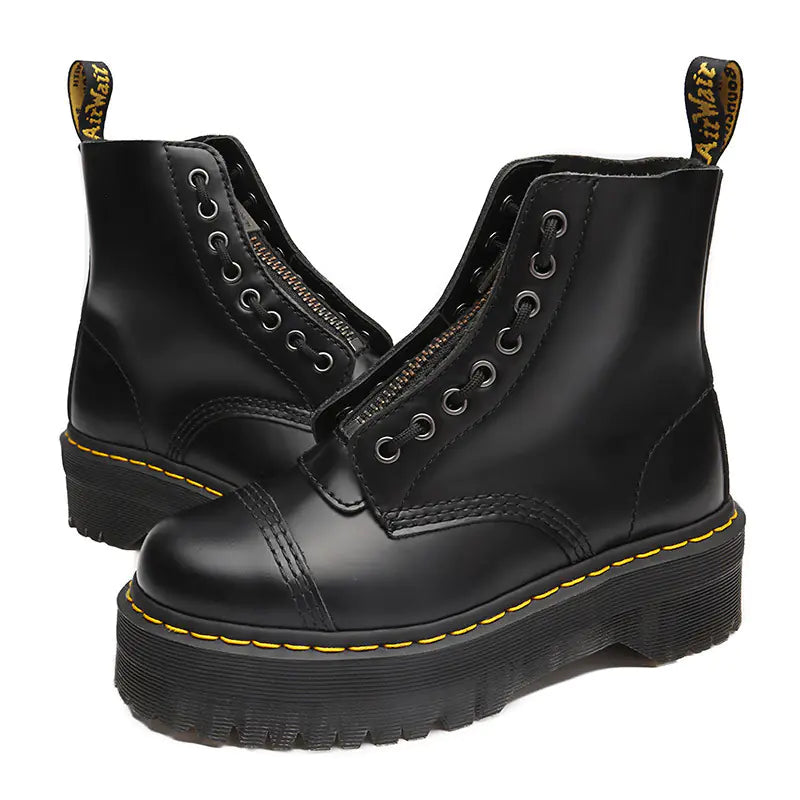 Women's Black Leather Boots with Muffin Bottom