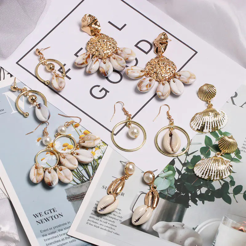 Seashell Earrings Beach Jewelry Drop Earrings (Pair)