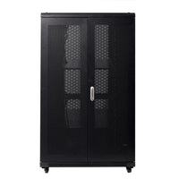 Half-height server rack with bi-fold mesh doors, 27RU, 800mm wide by 1000mm deep, freestanding design