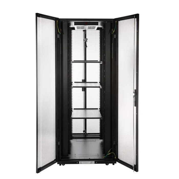 Premium 45RU server rack with bi-fold mesh doors and split side panels, 800mm wide x 1070mm deep for data centers