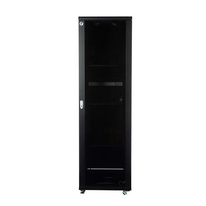 47RU freestanding server rack with lockable tempered glass front door and solid steel side and back panels