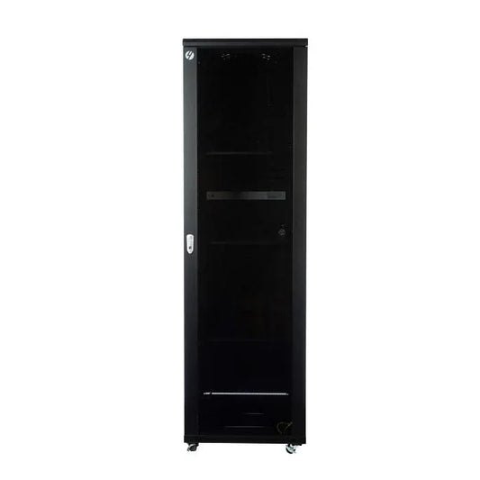 47RU freestanding server rack with lockable tempered glass front door and solid steel side and back panels