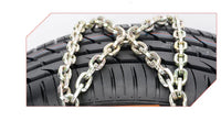 Side angle showing robust tire chain links designed for pressure and wear resistance.