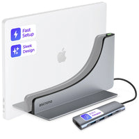 Ascrono MacBook docking station placed on a desk with one adapter connected.