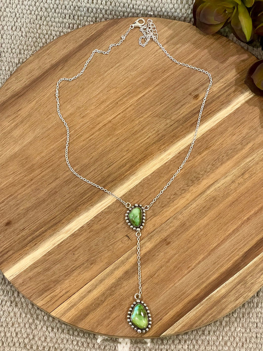 Handmade Sterling Silver & Sonoran Mountain Turquoise 2 Stone Drop Necklace