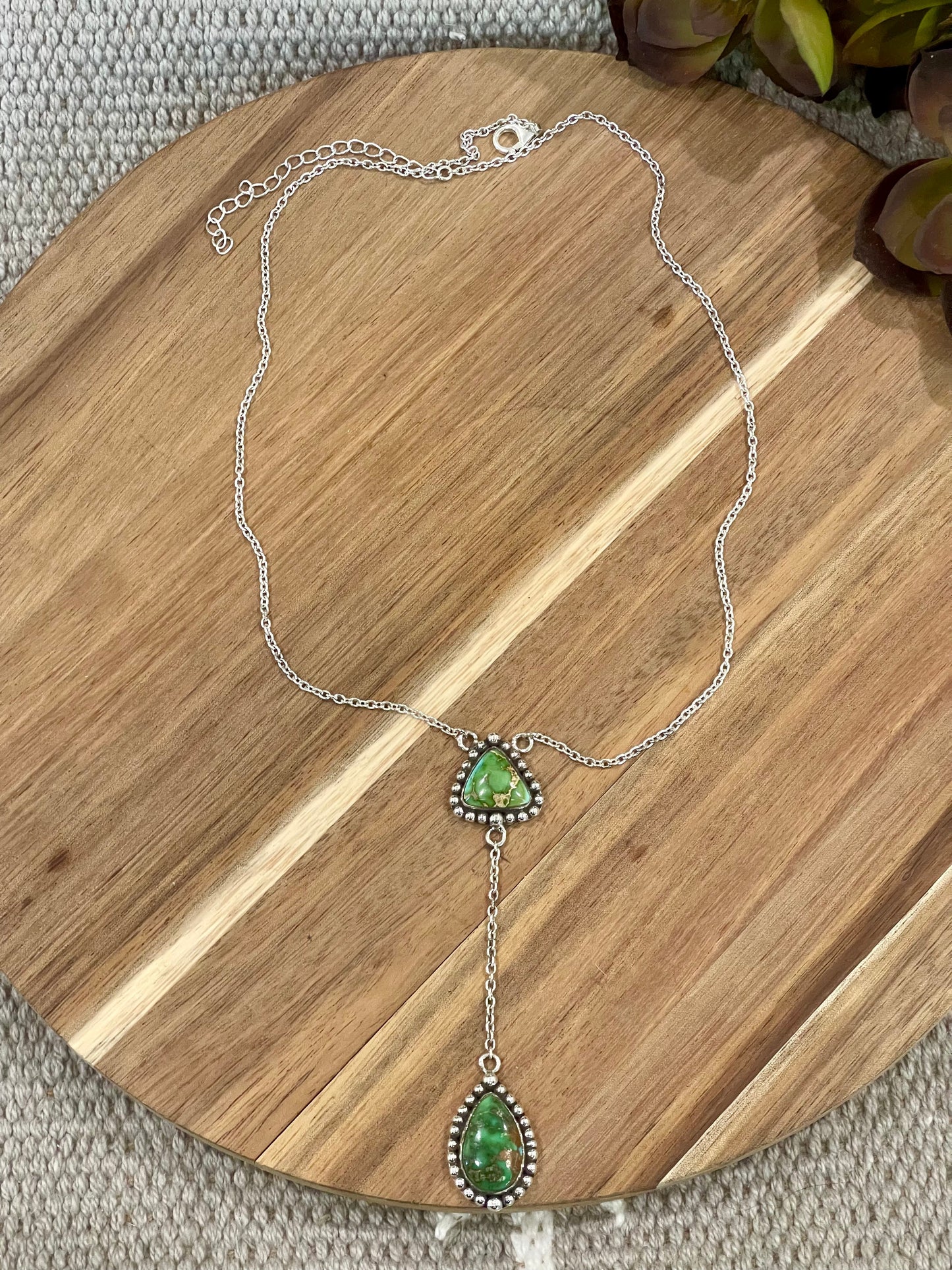 Handmade Sterling Silver & Sonoran Mountain Turquoise 2 Stone Drop Necklace