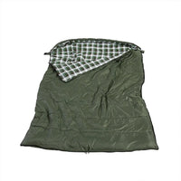 Double sleeping bag unzipped into two individual sleeping bags side by side.