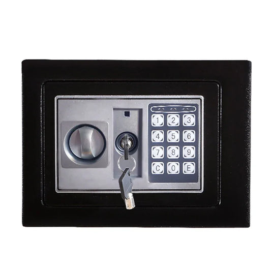 Electronic safe keypad featuring numeric buttons and display for secure code entry.
