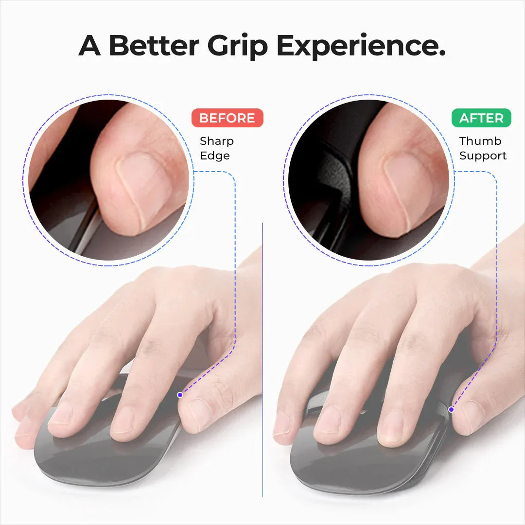 Dark grey Ascrono Magic Mouse Grip highlighting textured surface for secure non-slip hold.