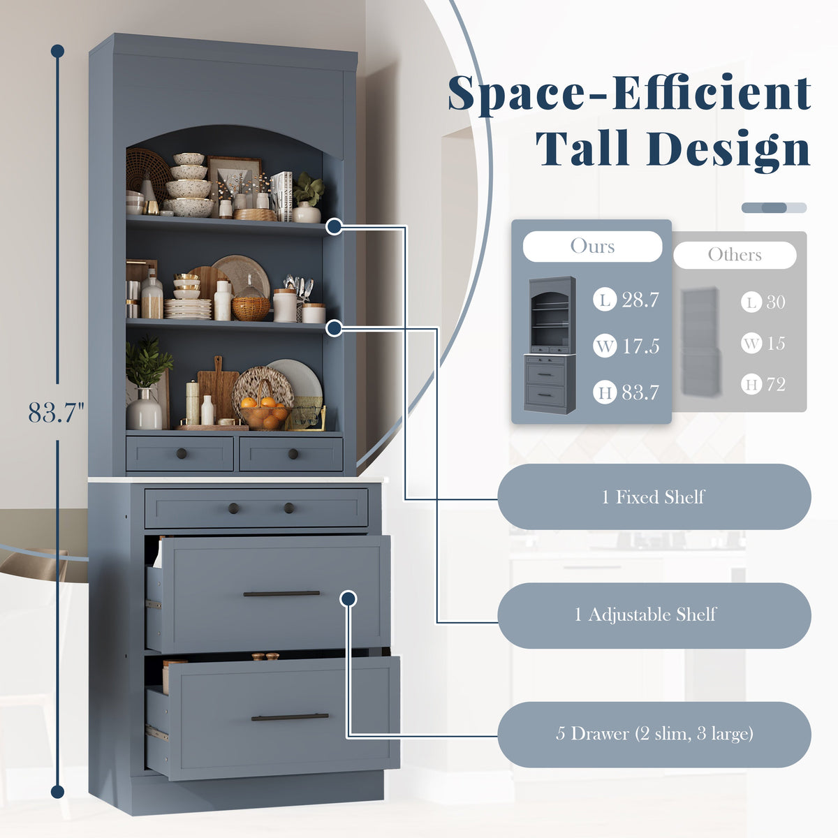 Modern 83.7inch High Kitchen Pantry, Freestanding Tall Kitchen Hutch