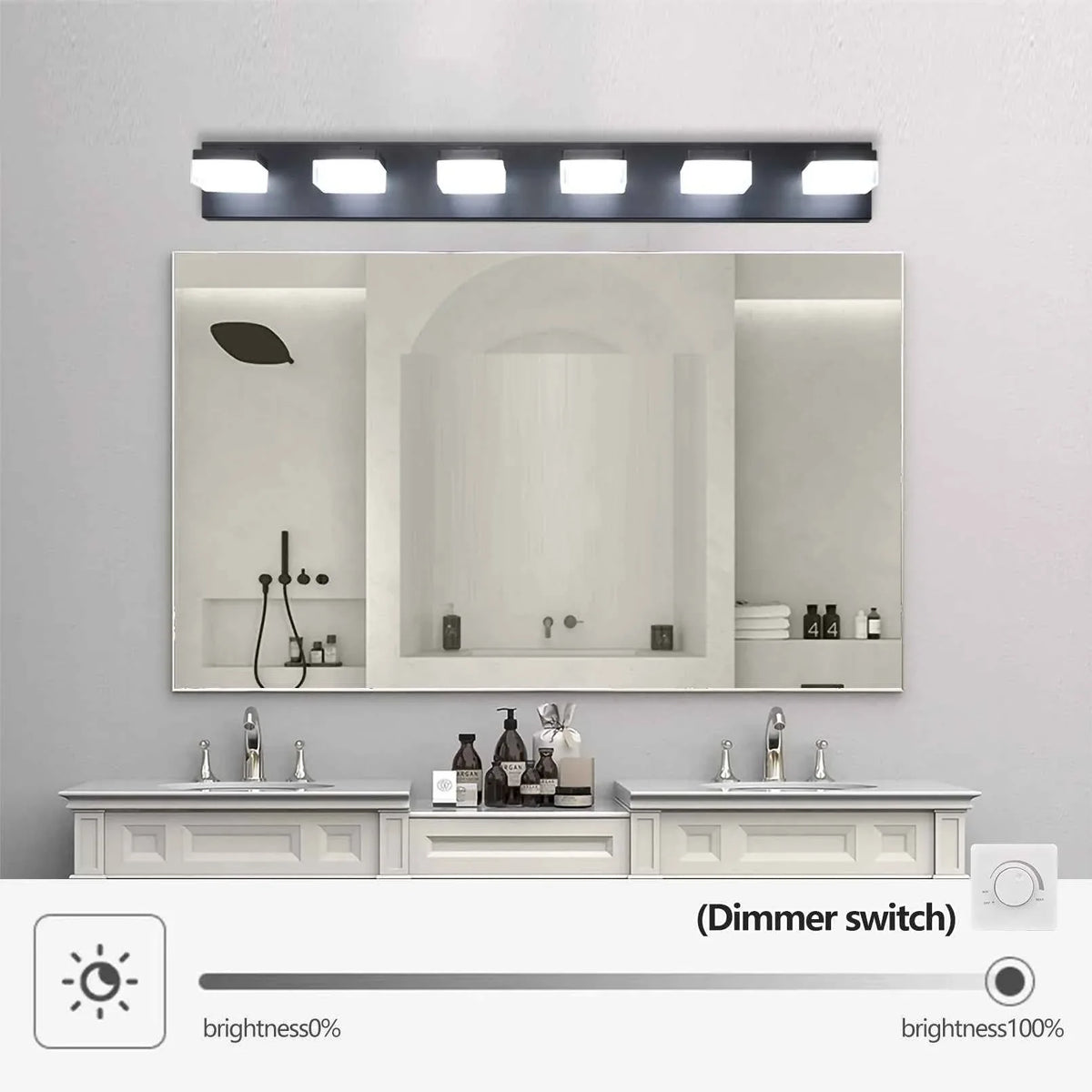Modern 6-Light Black LED Vanity Mirror Light Fixture For Bathrooms And