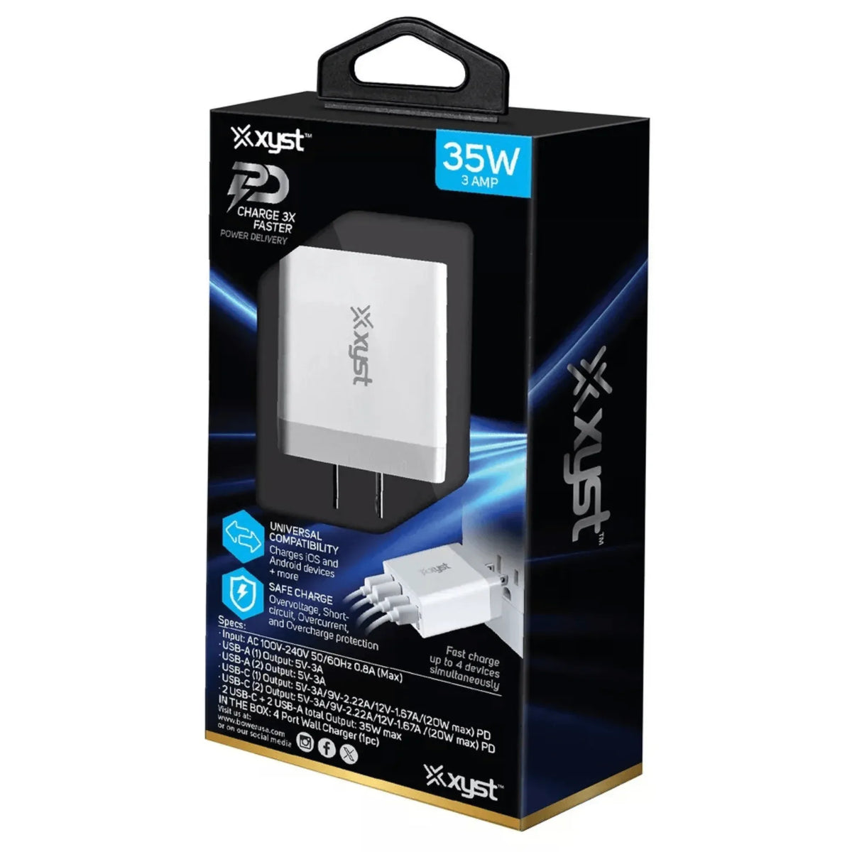 Xyst 35-Watt 4-Port USB-A and USB-C Wall Charger - Trustymall