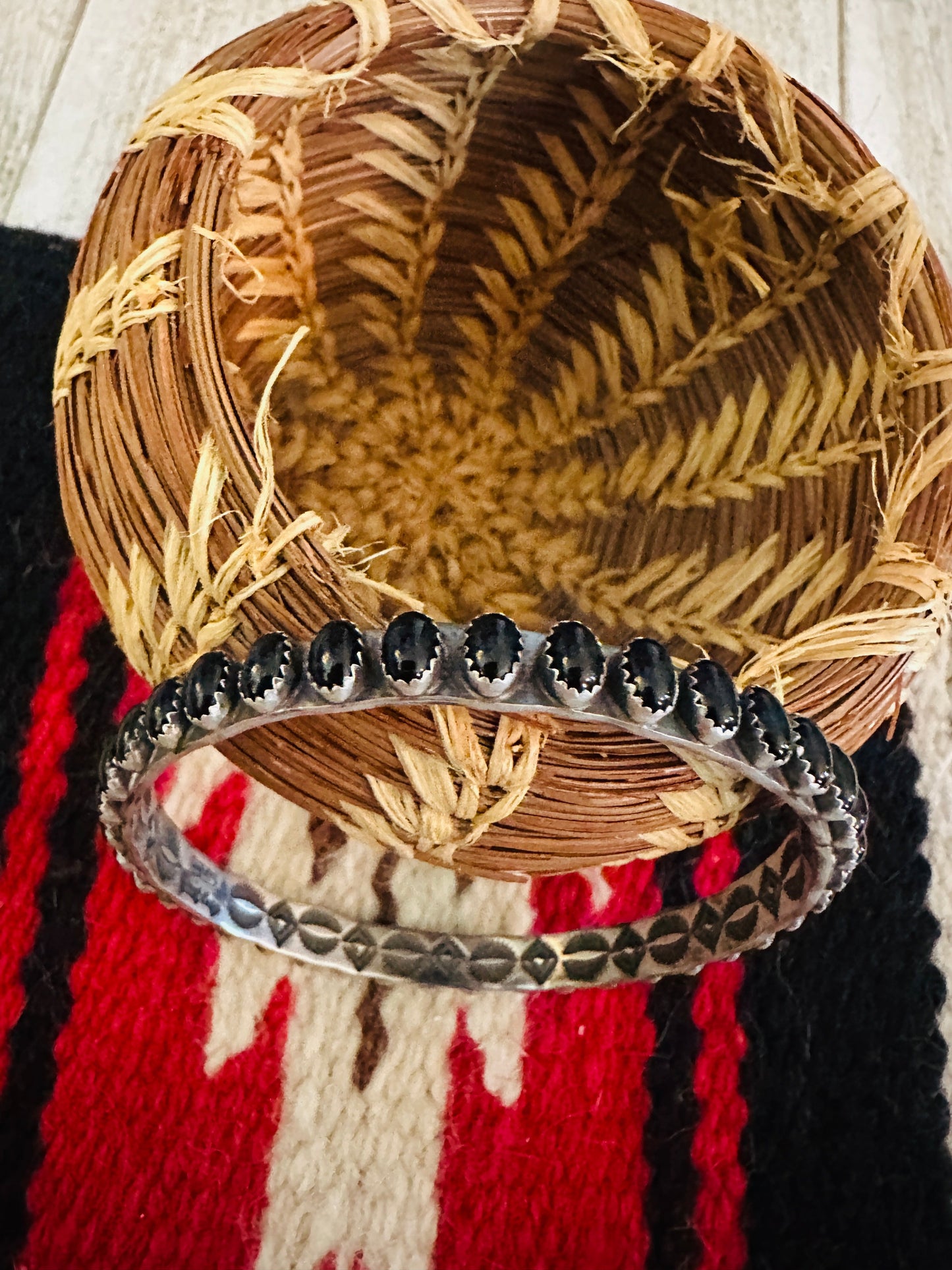 Handcrafted Onyx & Sterling Silver Bangle Bracelet by Leroy James