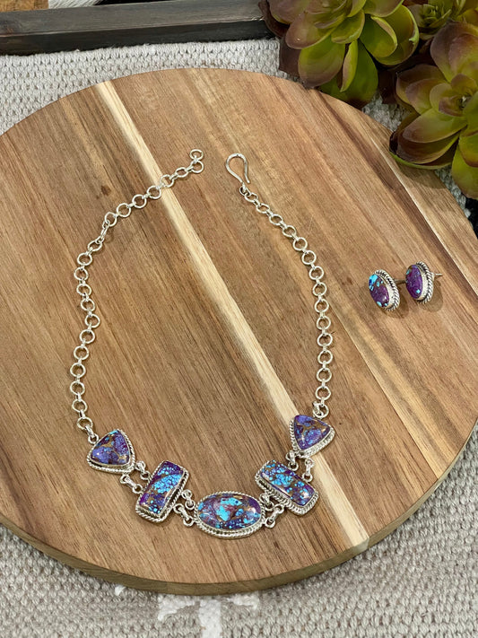 Handmade Sterling Silver & Purple Dream Mojave Necklace And Earring Set