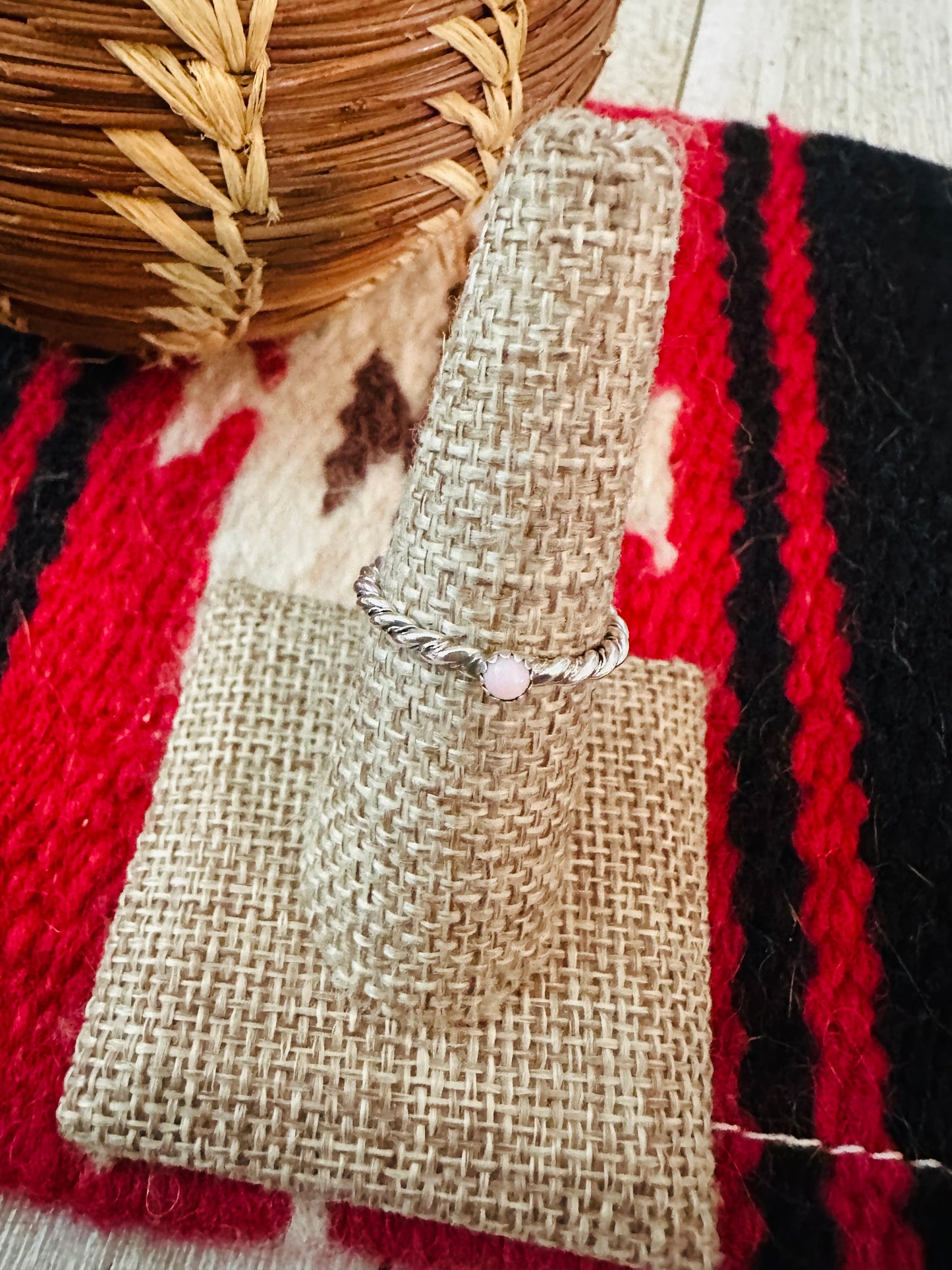 Handcrafted Queen Pink Conch  & Sterling Silver Twisted Band Ring