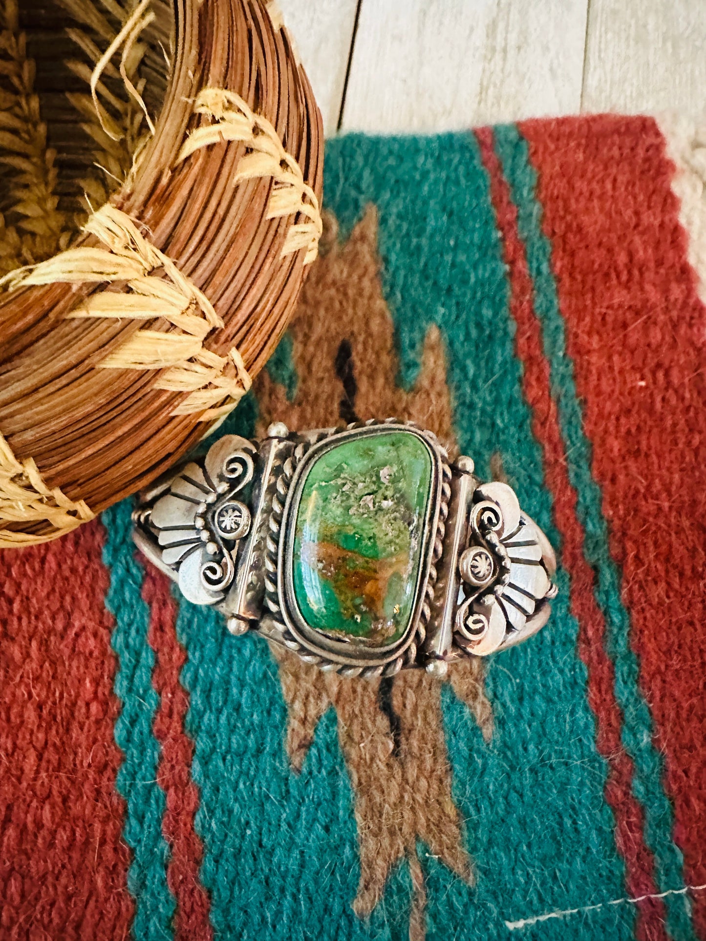 Handcrafted Old Pawn Sterling Silver & Carico Lake Turquoise Cuff Bracelet