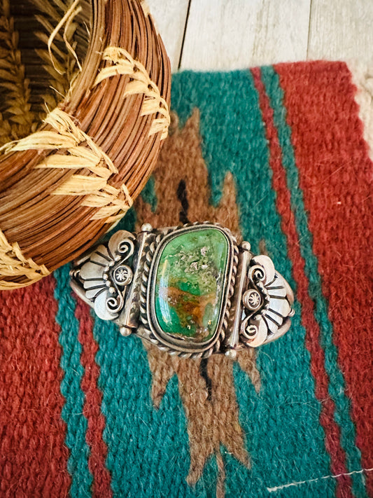 Handcrafted Old Pawn Sterling Silver & Carico Lake Turquoise Cuff Bracelet