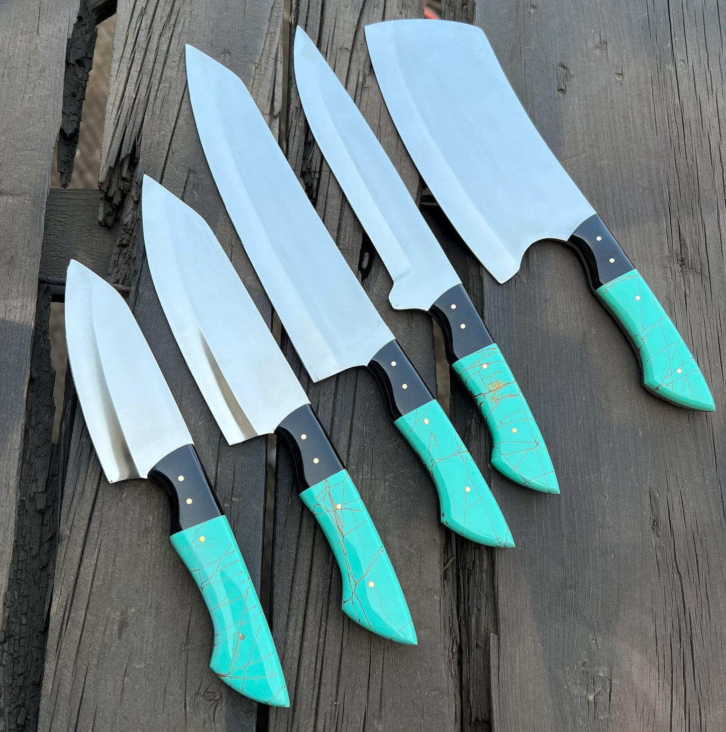 Stainless Knife Set – 13" Forged Stainless Steel Blade with Epoxy Resin Handle & Leather Sheath