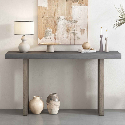 Uniquely Designed Oak Veneer Console Table with Distinctive Side