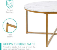 Round Coffee Table With Faux Marble Top Cross Leg Design