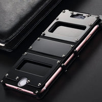 Black Steel Armour iPhone Case II highlighting textured nylon and stainless steel materials