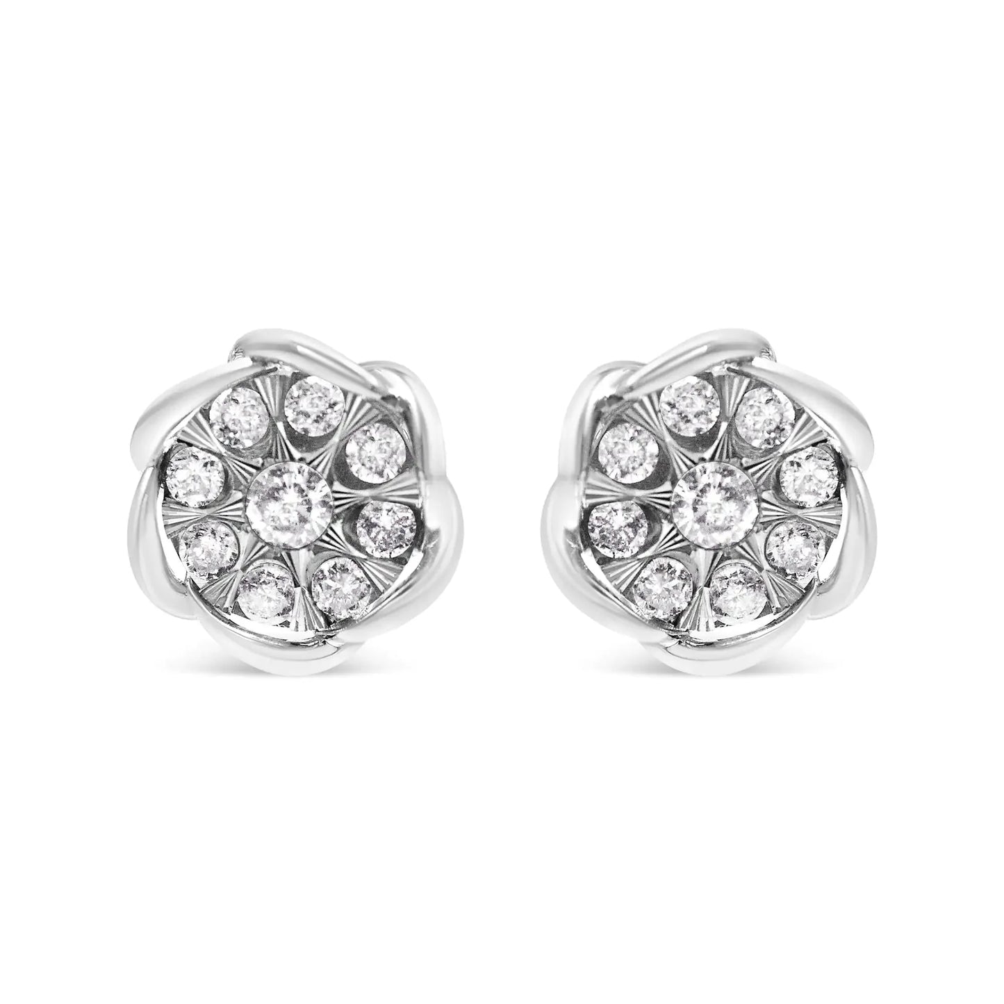 10K White Gold 1/2 Cttw Diamond Floral Cluster Swirl Stud Earrings (H-I Color, I1-I2 Clarity)