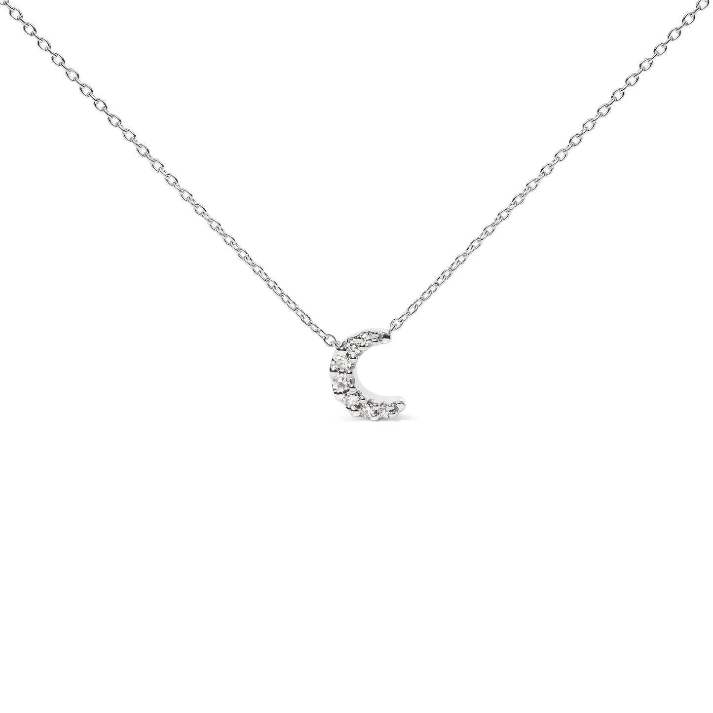 10K White Gold Diamond Accented Crescent Moon Shaped 18" Inch Pendant Necklace (H-I Color, I1-I2 Clarity)