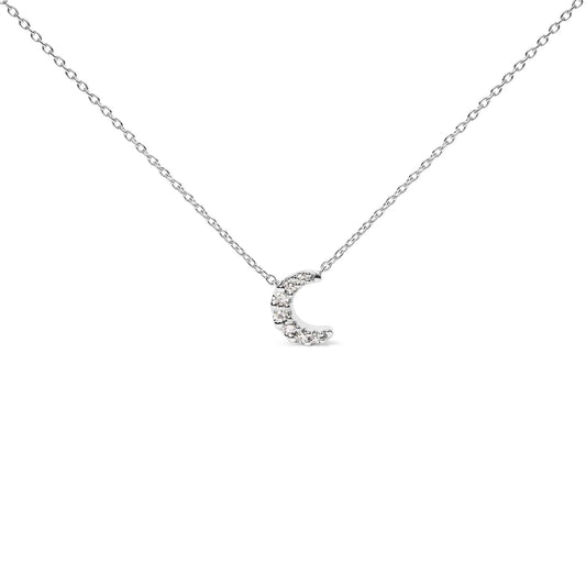 10K White Gold Diamond Accented Crescent Moon Shaped 18" Inch Pendant Necklace (H-I Color, I1-I2 Clarity)