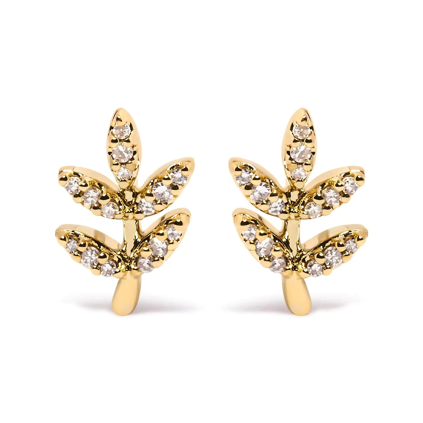 10K Yellow Gold 1/10 Cttw Diamond Accented Leaf and Branch Stud Earrings (H-I Color, I1-I2 Clarity)