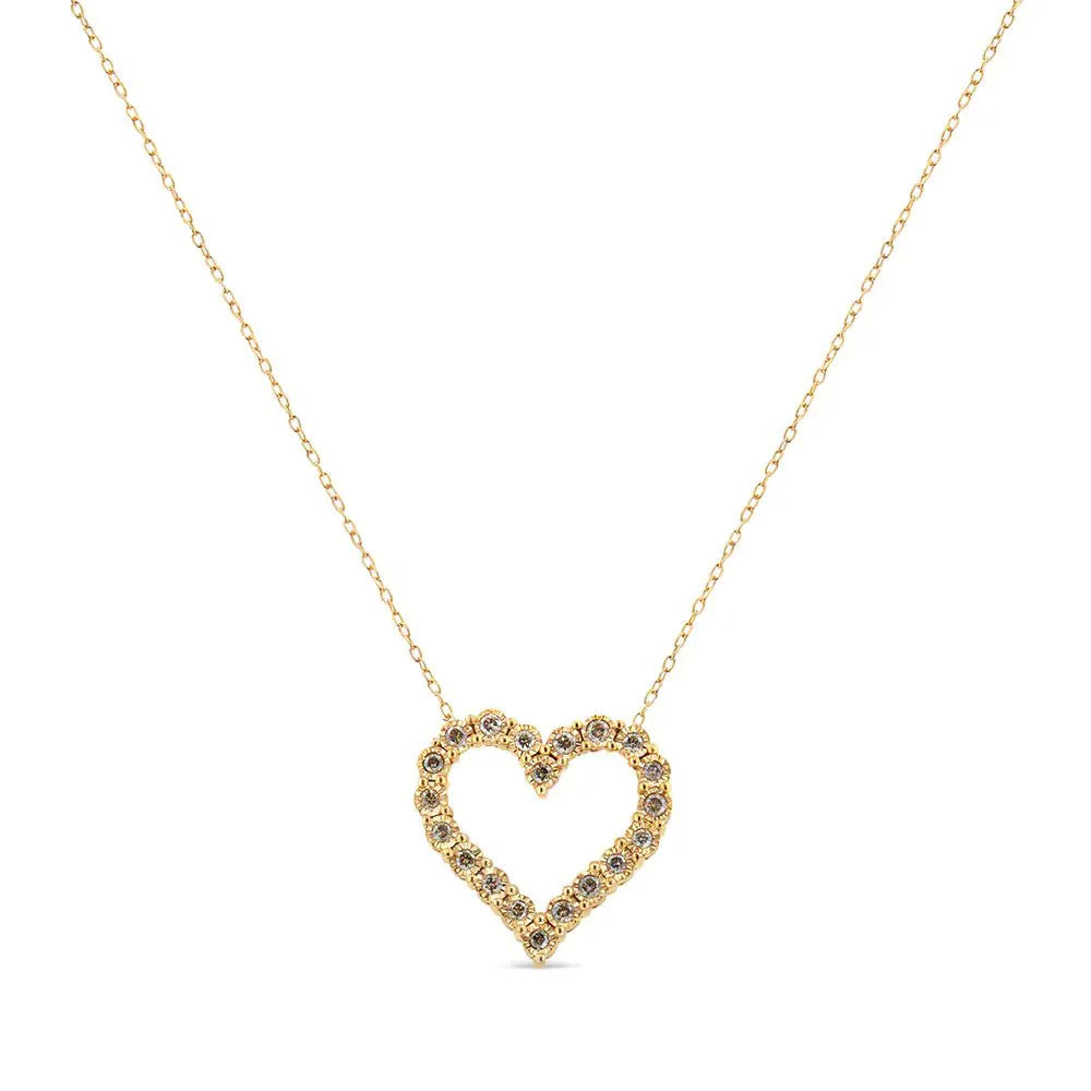 10K Yellow Gold Flashed .925 Sterling Silver 1/2 Cttw Champagne Diamond Miracle Plate Heart Pendant Necklace (K-L Color, I1-I2 Clarity) - 18"