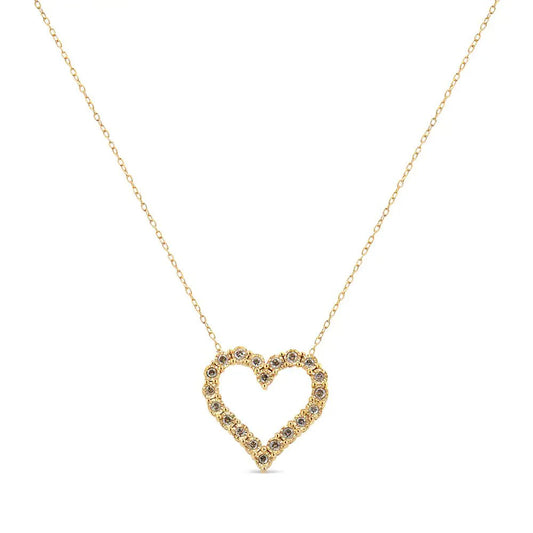 10K Yellow Gold Flashed .925 Sterling Silver 1/2 Cttw Champagne Diamond Miracle Plate Heart Pendant Necklace (K-L Color, I1-I2 Clarity) - 18"