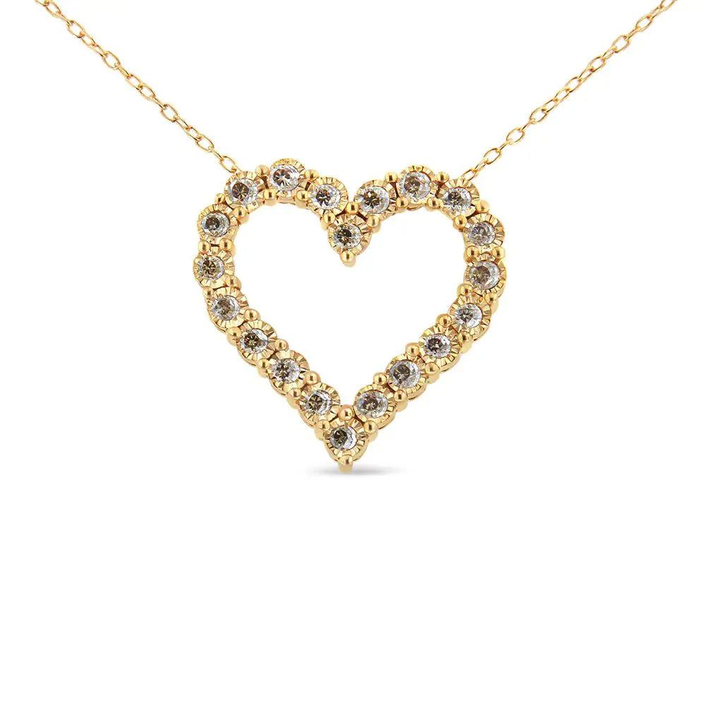 10K Yellow Gold Flashed .925 Sterling Silver 1/2 Cttw Champagne Diamond Miracle Plate Heart Pendant Necklace (K-L Color, I1-I2 Clarity) - 18"