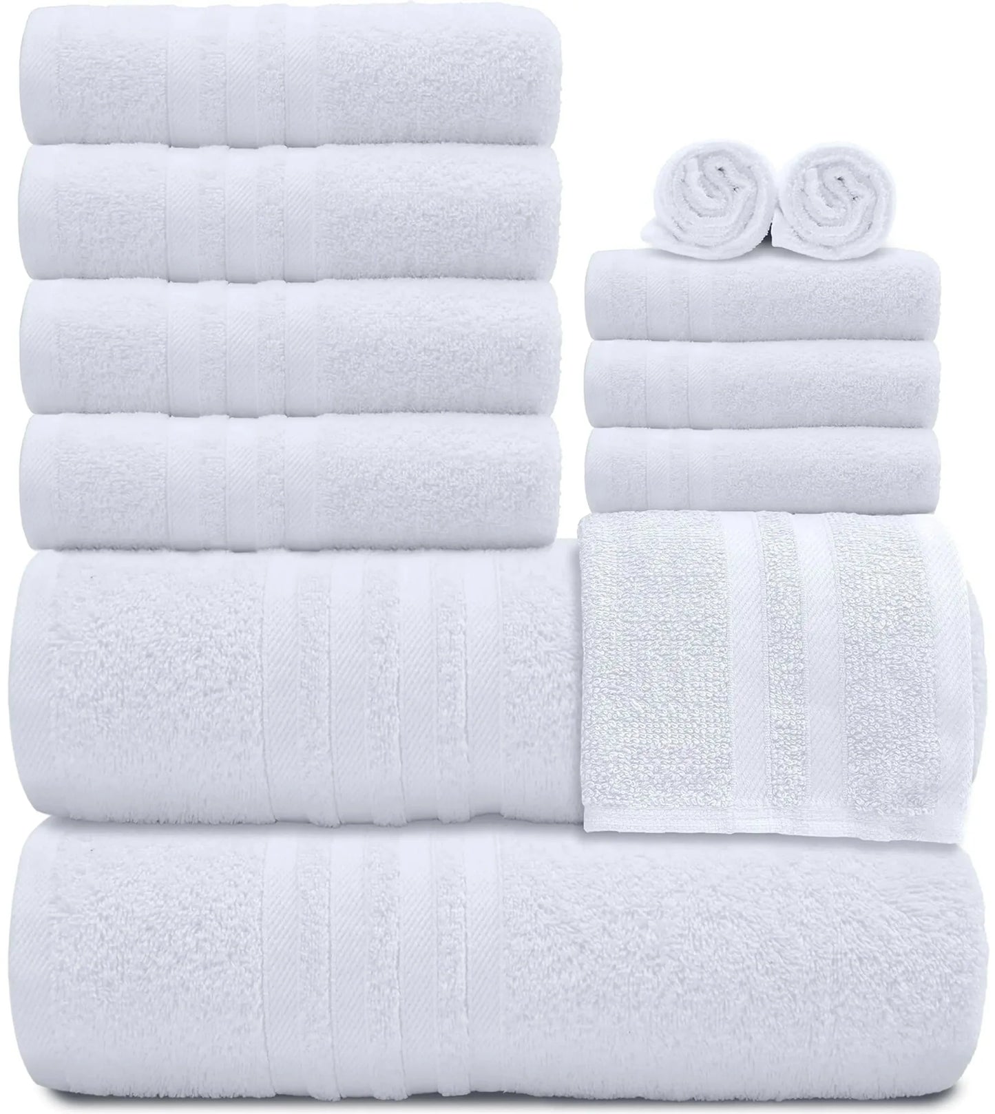 12 Pcs Bath Towel Set for Bathroom 100% Cotton Soft and Plush Highly Absorbent