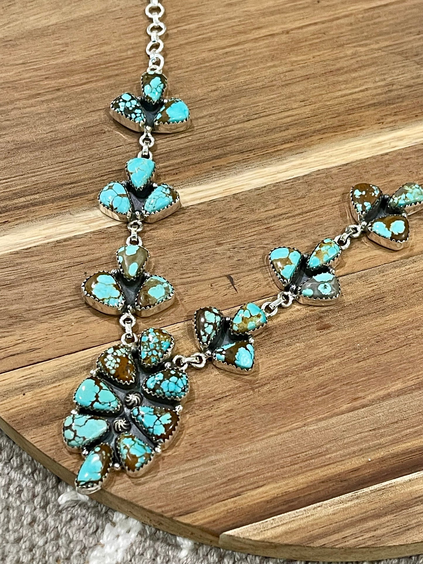 Handmade Sterling Silver & Number 8 Turquoise Cluster Necklace
