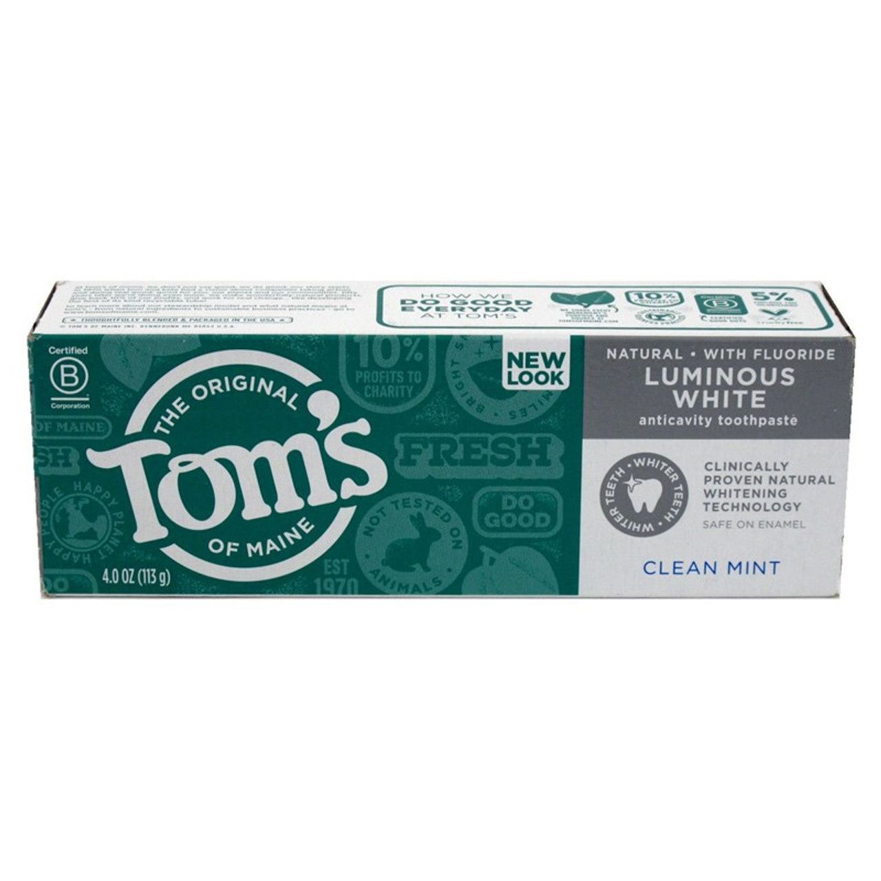 Tom's of Maine Natural Luminous White Toothpaste With Fluoride - Clean Mint, 4 Oz