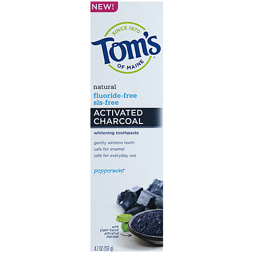 Tom's of Maine Toothpaste, Whitening, Natural, Peppermint, Activated Charcoal 4.7 Oz