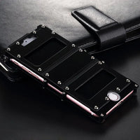 Close-up showing black Steel Armour iPhone Case II protecting iPhone edge and buttons