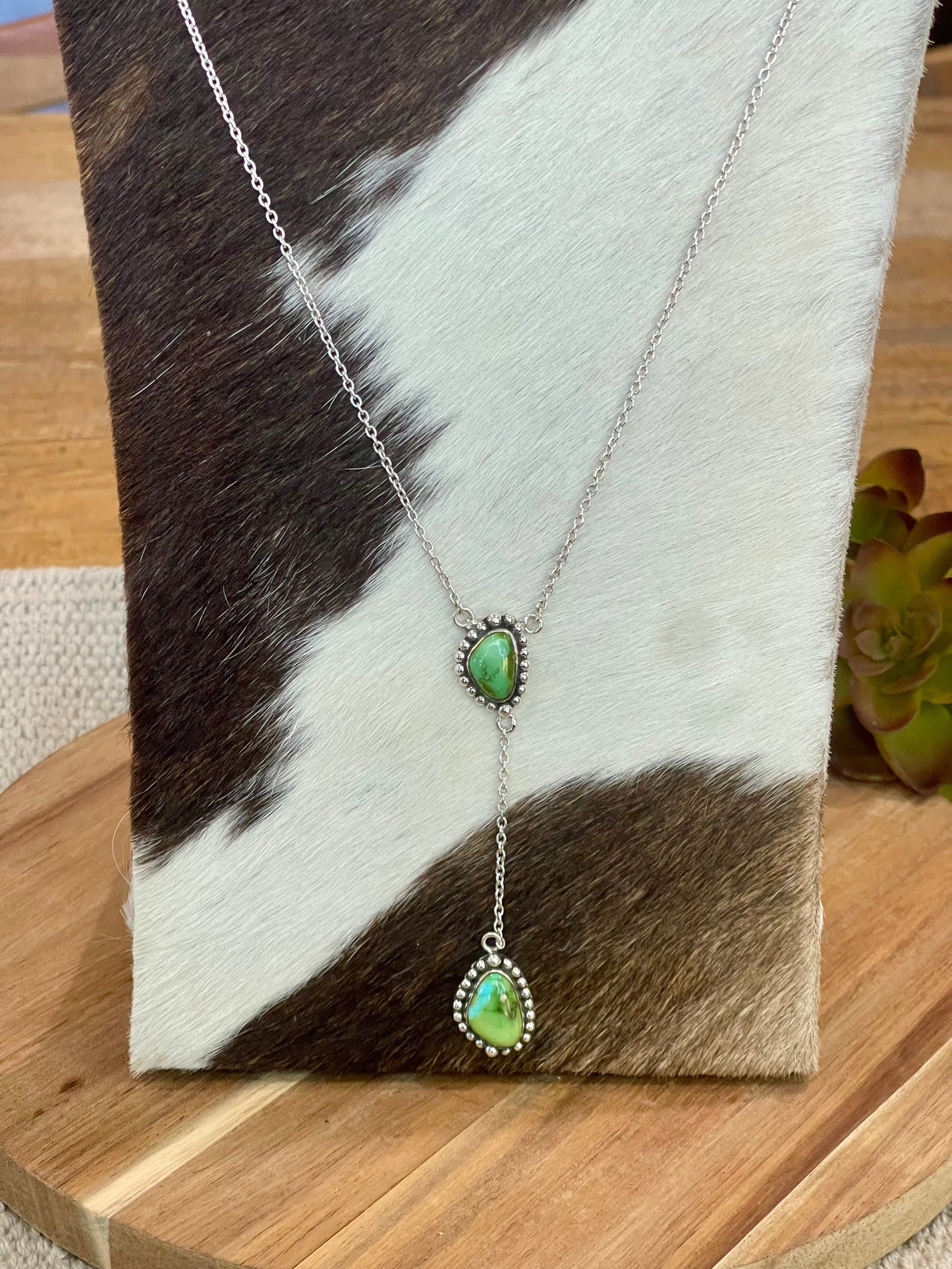 Handmade Sterling Silver & Sonoran Mountain Turquoise 2 Stone Drop Necklace